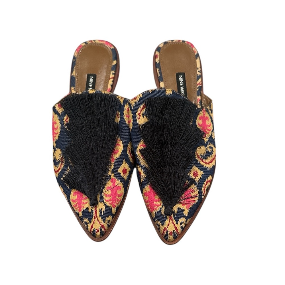 Nine West Ollial Tassel Vibrant Boho Pointed Mules Slides Shoes 8.5